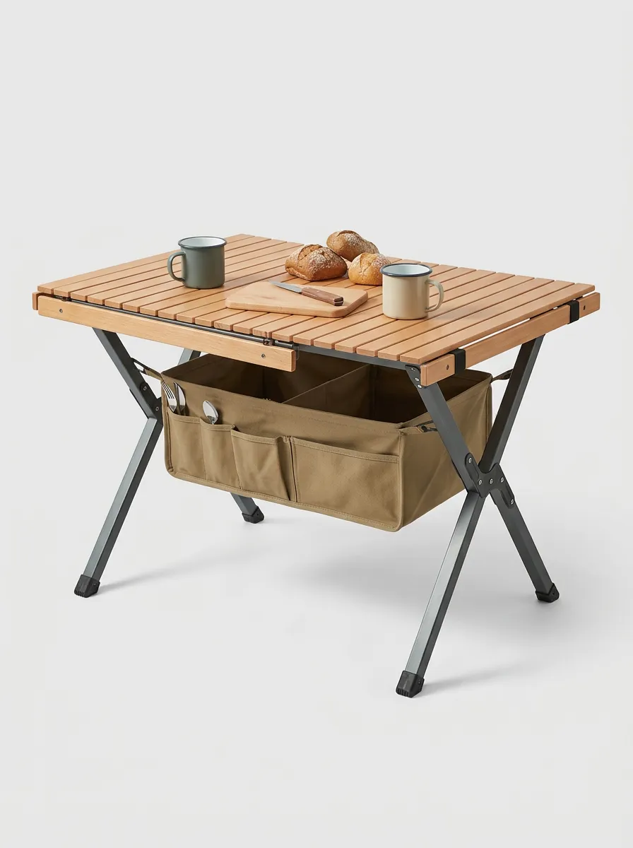 Camping Wooden Roll-up Storage Camping Table