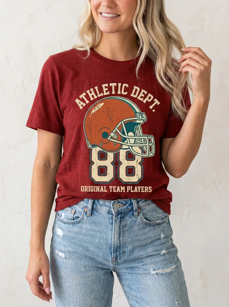 Women's Retro Inspired Gridiron Helmet Ball Crewneck T-Shirt