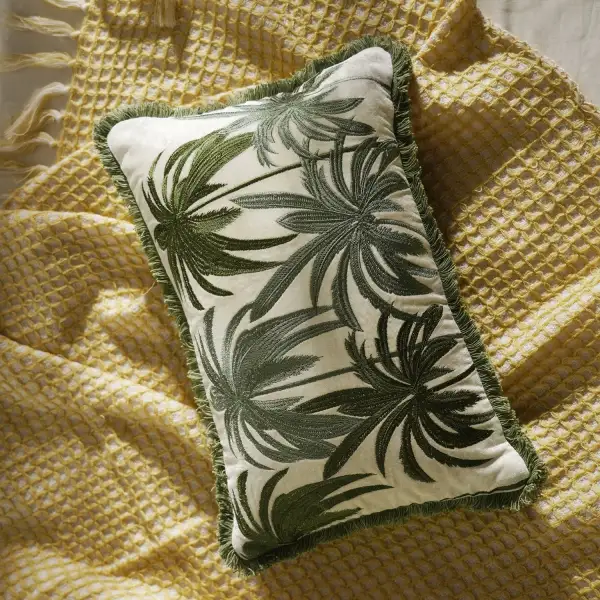 Green Palm Velvet Cushion Cover