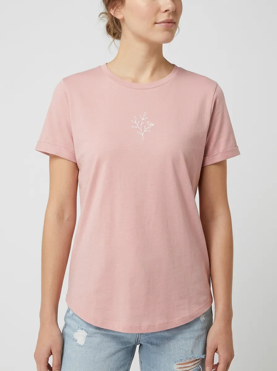 Women's Minimalist Nature Lover Bird Branch Printed T-shirt
