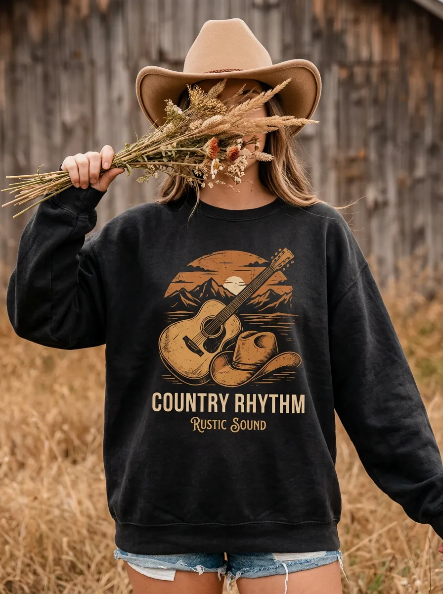 Cowboy-Hat Women's Country Music Crewneck Sweatshirt