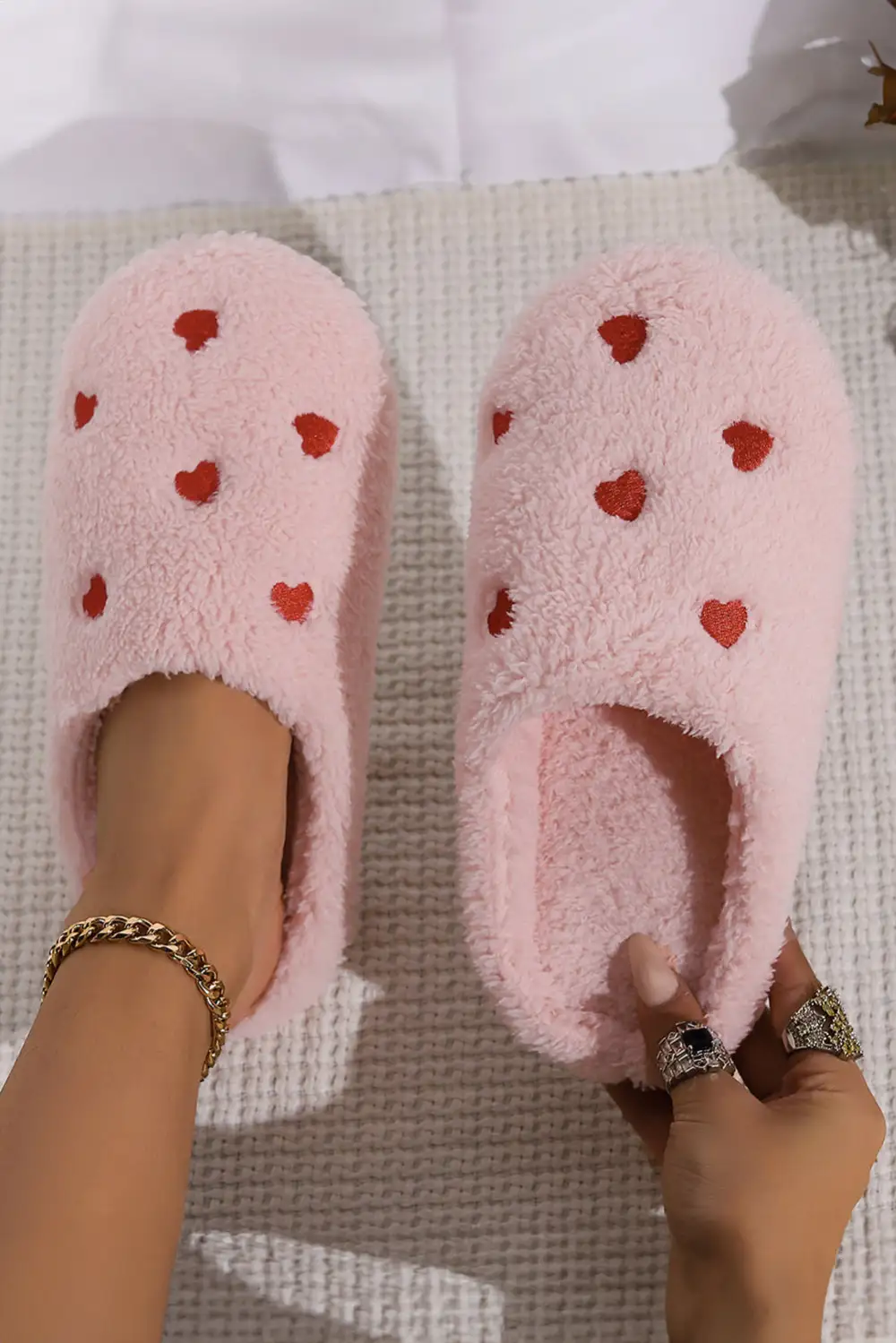 Heart Embroidered Slip-On Slippers