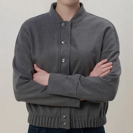 Stand Collar Snap Front Ribbed Trim Bomber Jacket