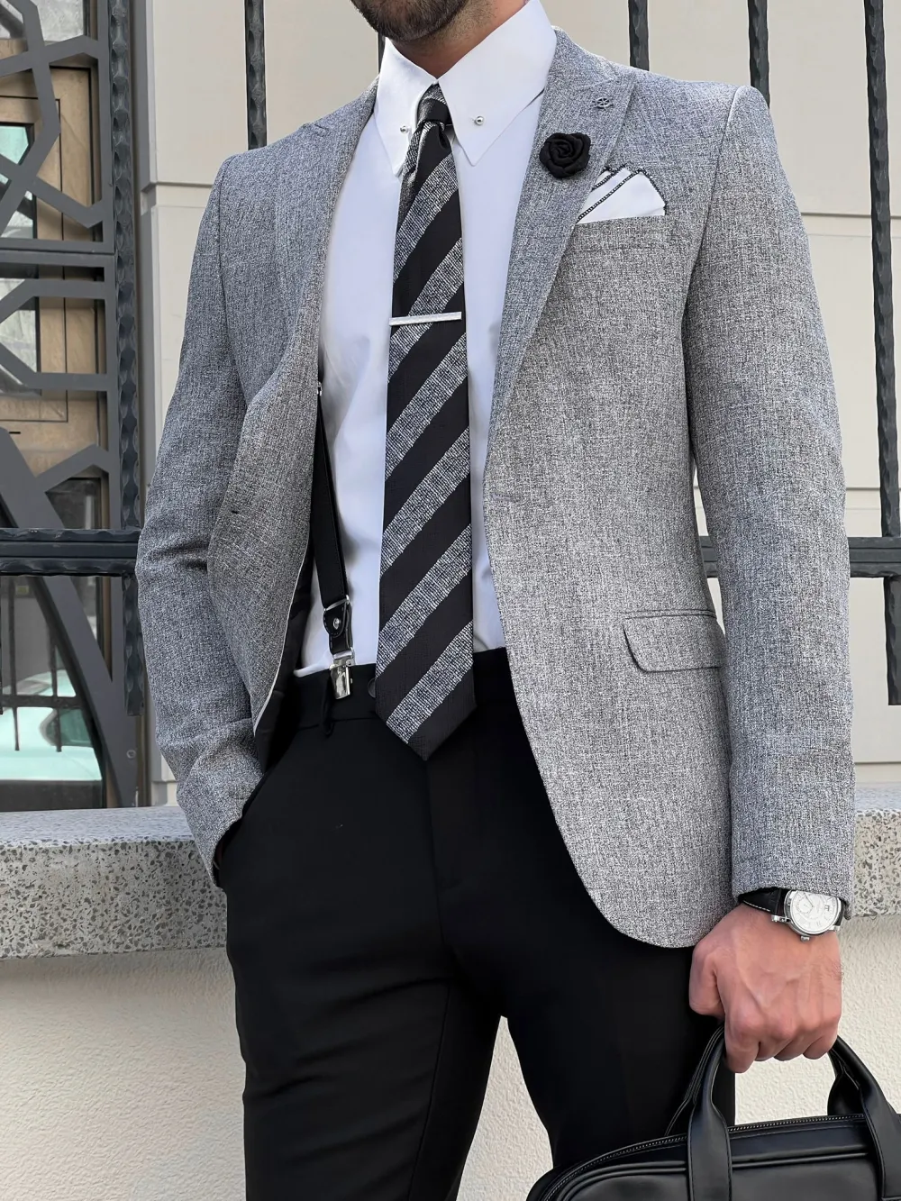 Slim Fit High Quality Mono Collar Knitted Blazer