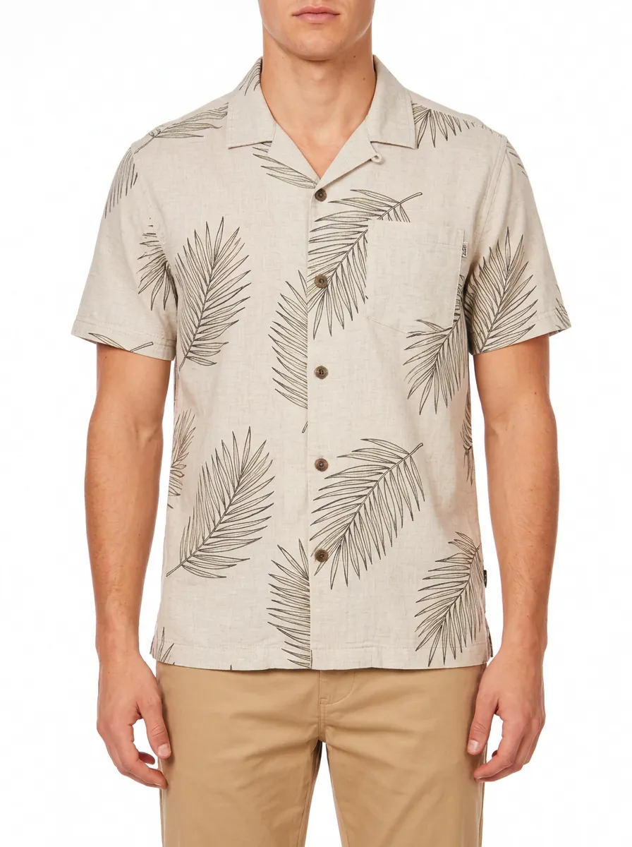 Men's Palm Print Camp Collar Short Sleeve Shirt