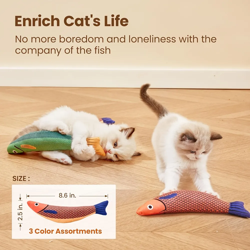 3 Pcs Realistic Fish Cat Chew Toys