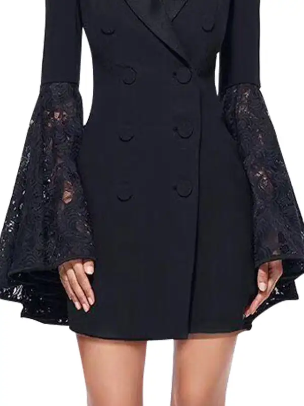 Flare Sleeve Long Asymmetric Button Front Solid Color Blazer