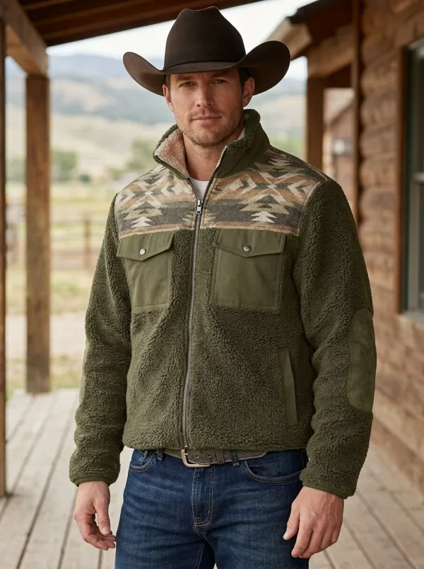 Prairie Ridge Aztec Pattern Men's Western Fleece Jacket