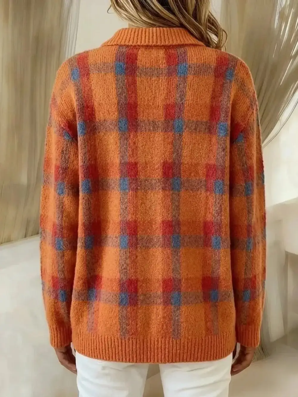 Plaid Button-Up Cardigan