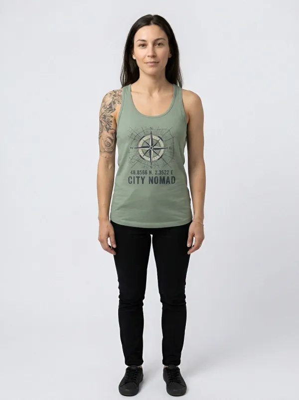 Women's Travel Lover Compass City Nomad Printed Tank Top
