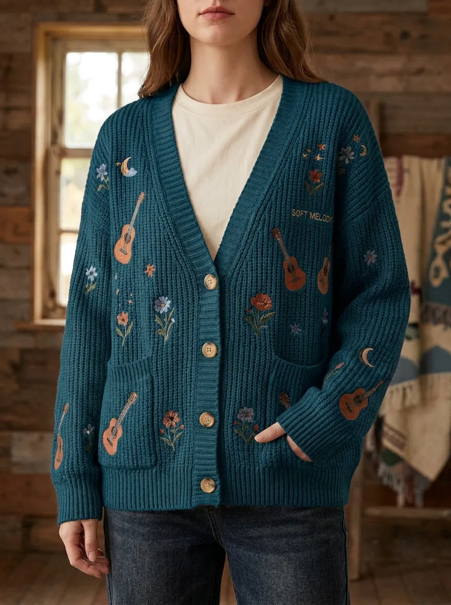 Embroidered Women's Country Music Casual Cardigan