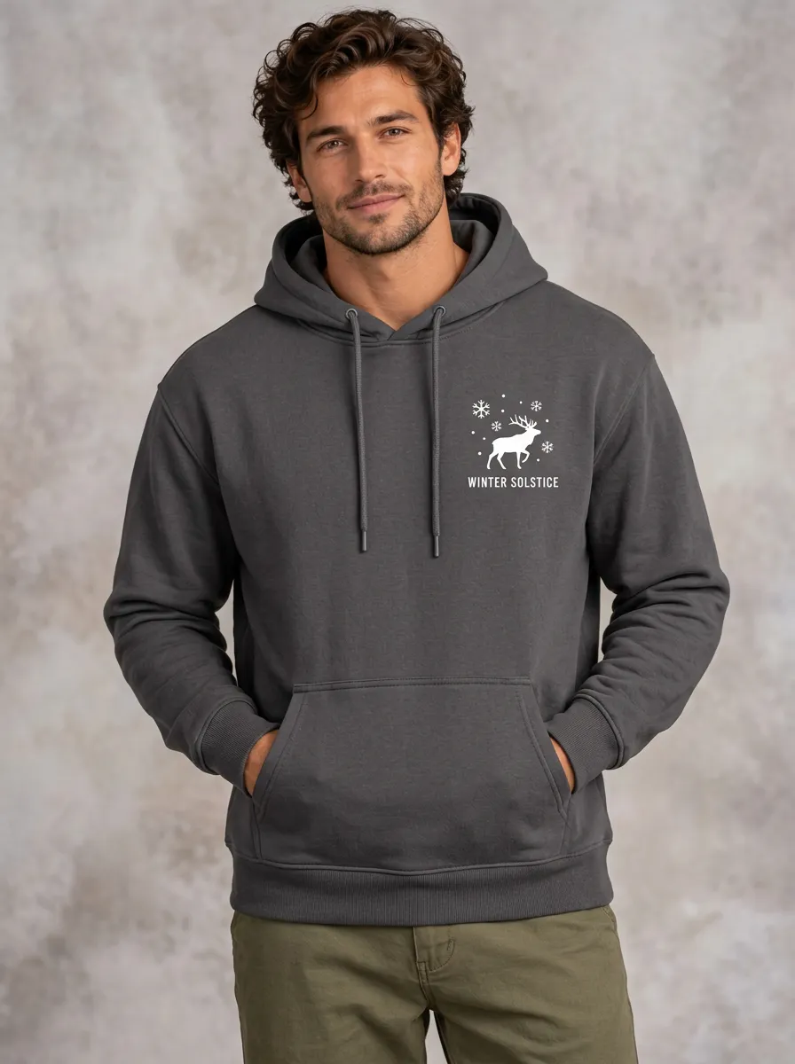 Men's Winter Solstice Deer Snowflake Printed Hoodie