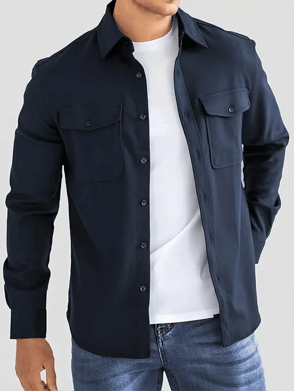Navy Blue Button Front Overshirt