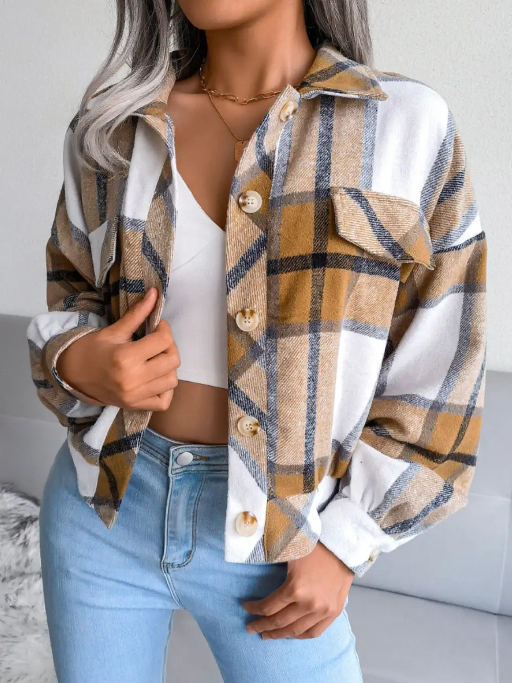 Collared Plaid Jacket