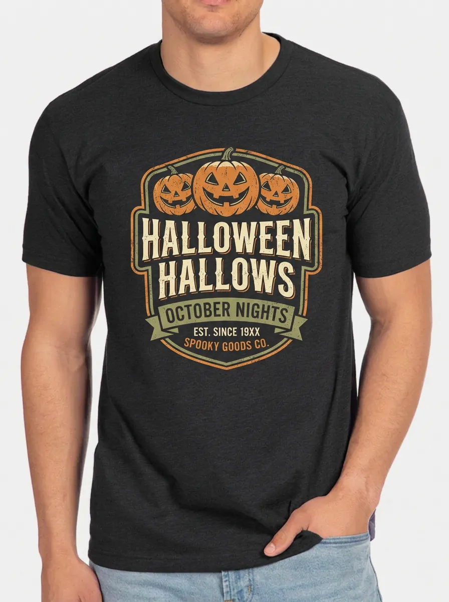 Men's Halloween Pumpkin Hallows October Nights Printed T-shirt