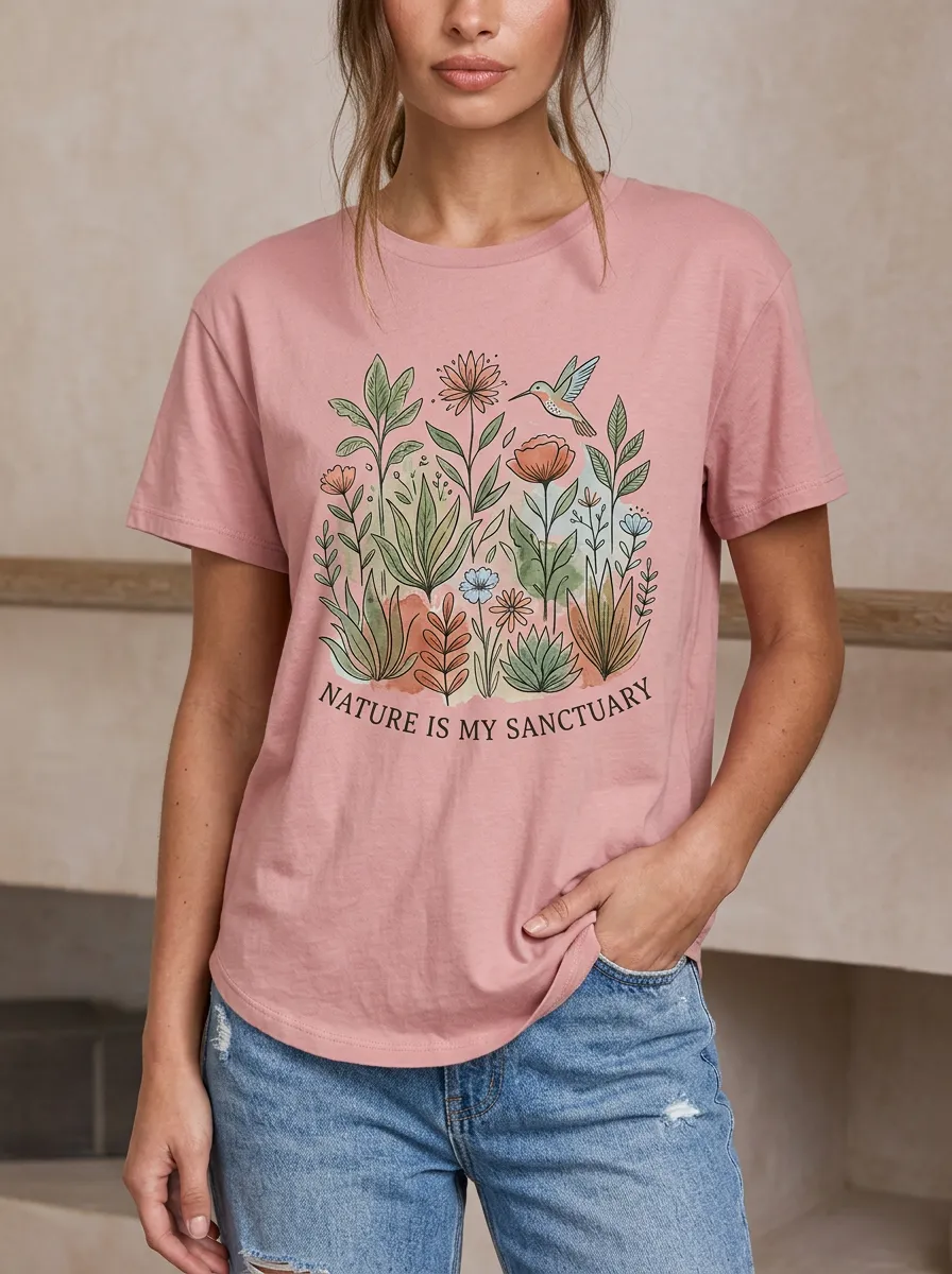 Nature Lover Hummingbird Floral T-Shirt