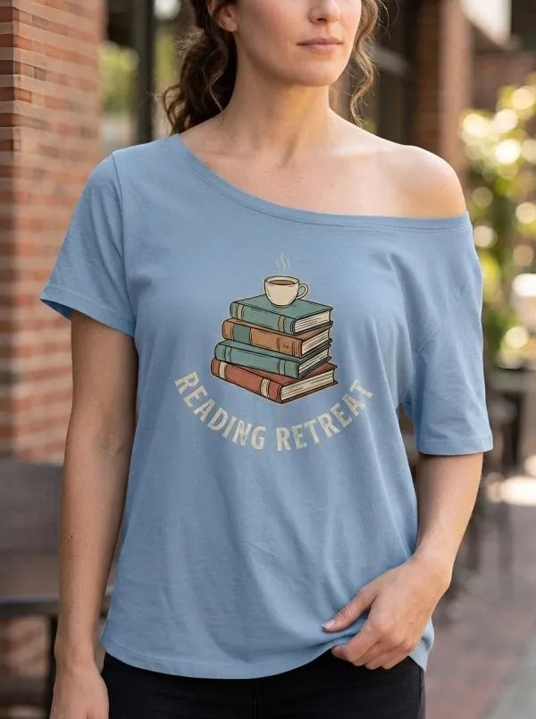 Women's Book Lover Reading Retreat Coffee Stack Printed T-shirt