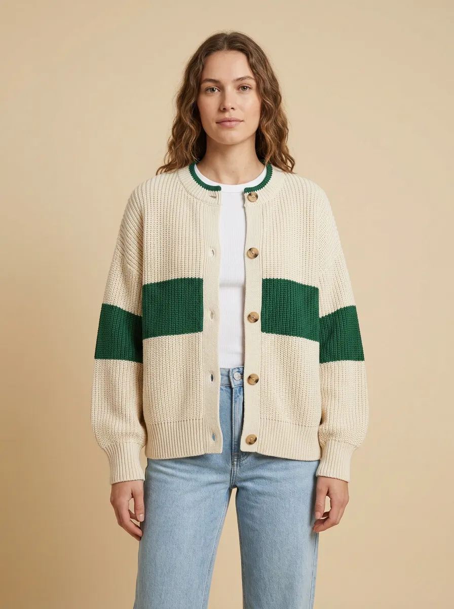 Structured Rugby Striped Knit Cardigan