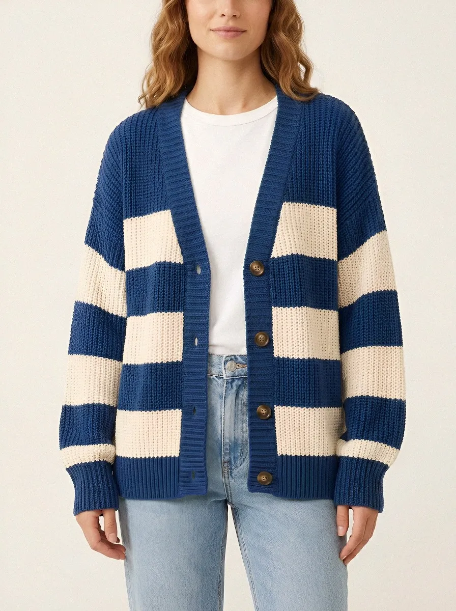 Match Day Distinctive Rugby Striped Knit Cardigan