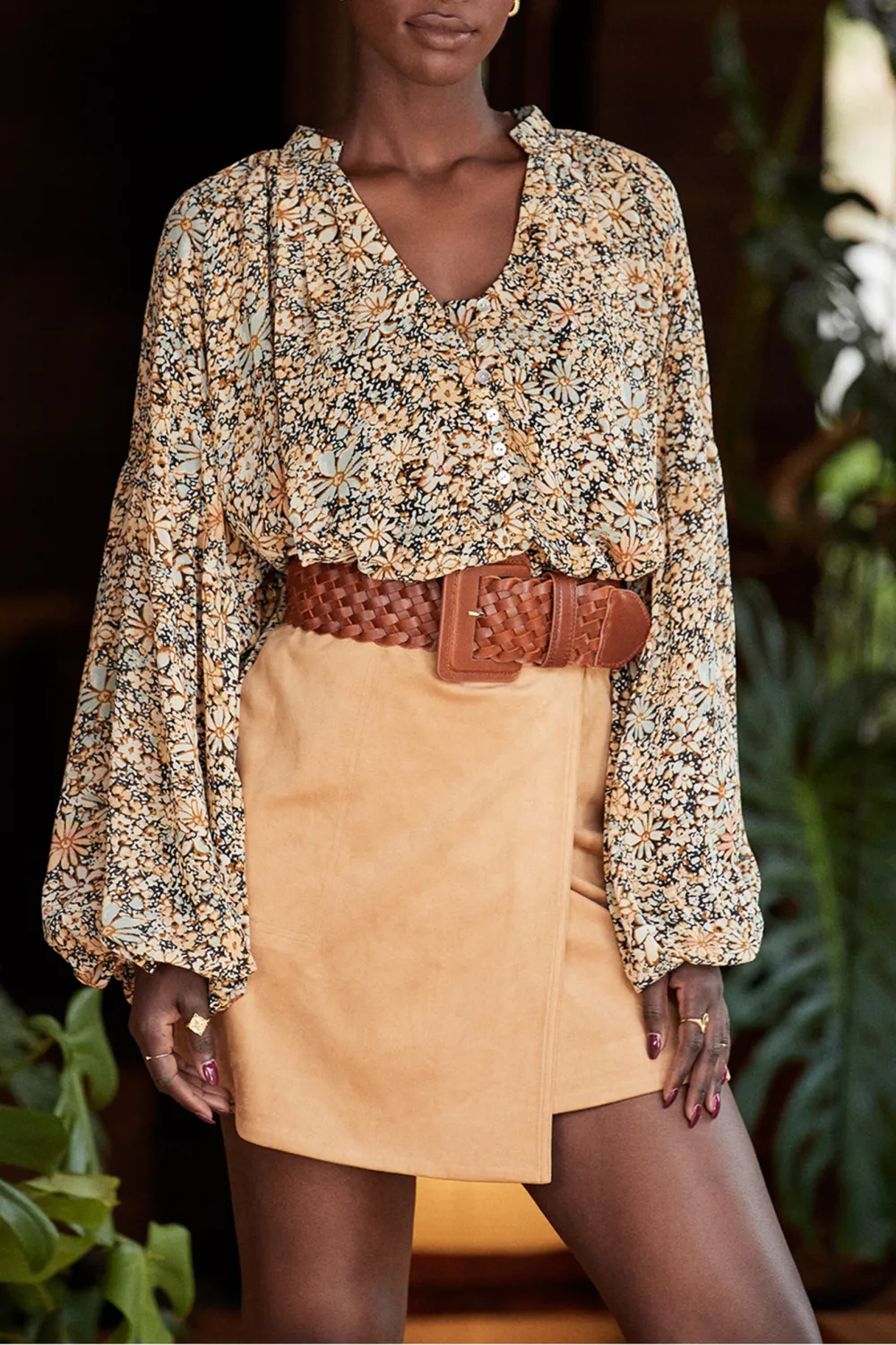 Casual Style Long Sleeve  Multi Floral Print Top