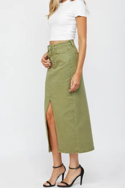 Denim Midi Slit Skirt
