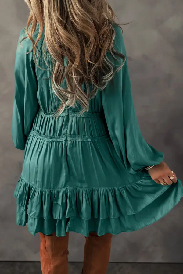 Daytime Ruffle Trim Tiered Tie Detail Mini Dress