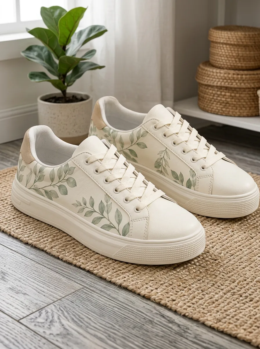 Women's Modern Botanical Nature Lover Leaves Skate Shoes