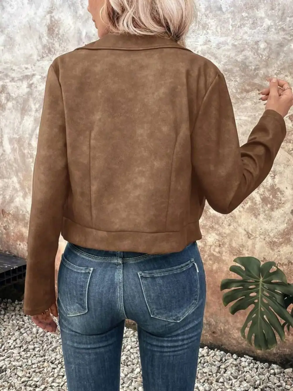 Zip Up Suede Cropped Moto Jacket