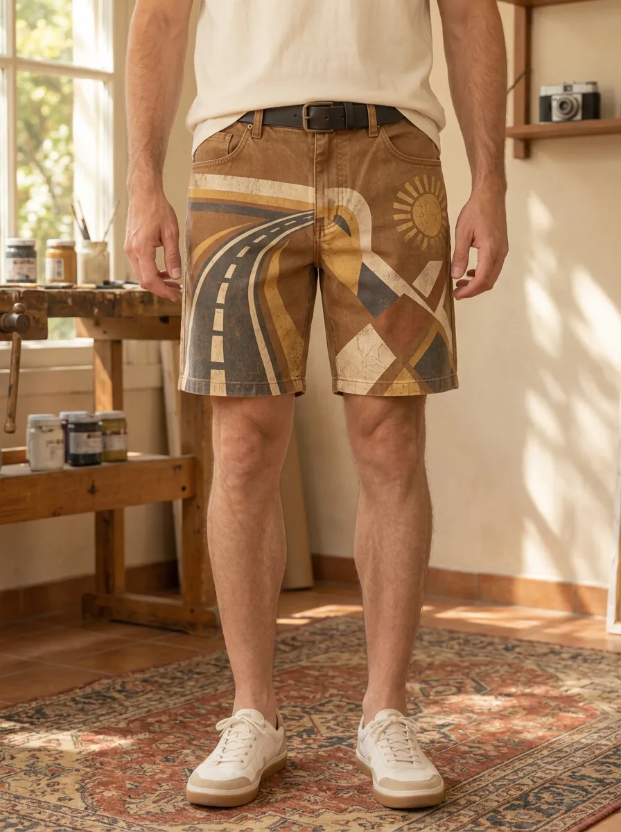 Men's Retro Road Trip Sun Landscape Shorts