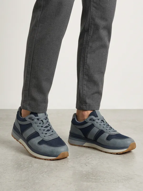 Men's Casual Suede Mesh Print Sneakers