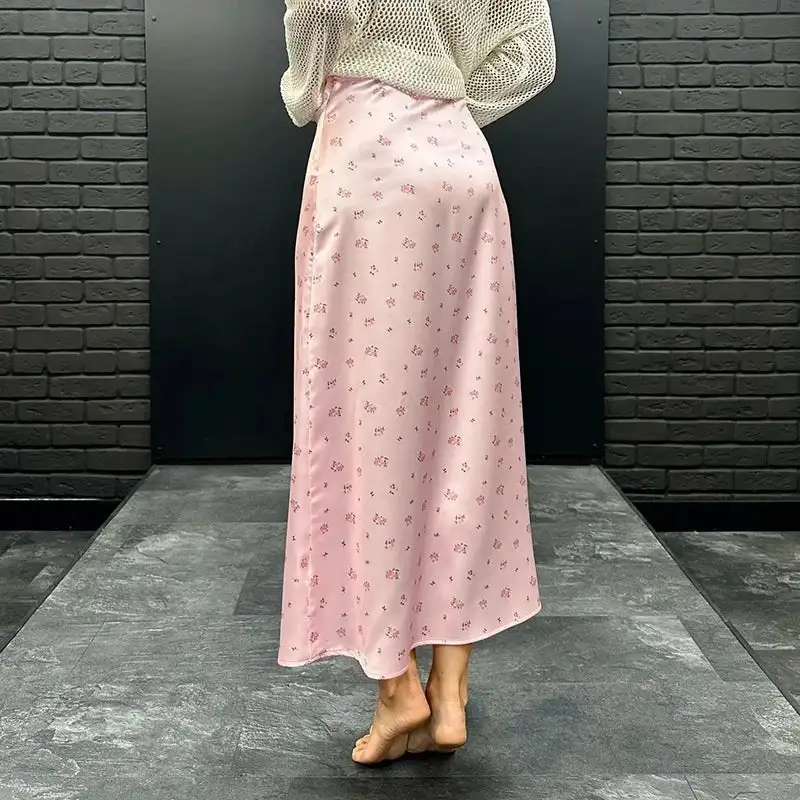 Tailored Satin Printed High Waist Skirt