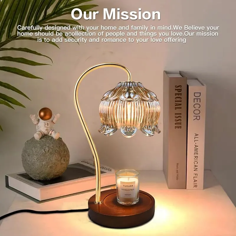 Stylish Candle Warmer Lamp with Wooden Base, Perfect for Bedroom and Living Room Aromatic Decor