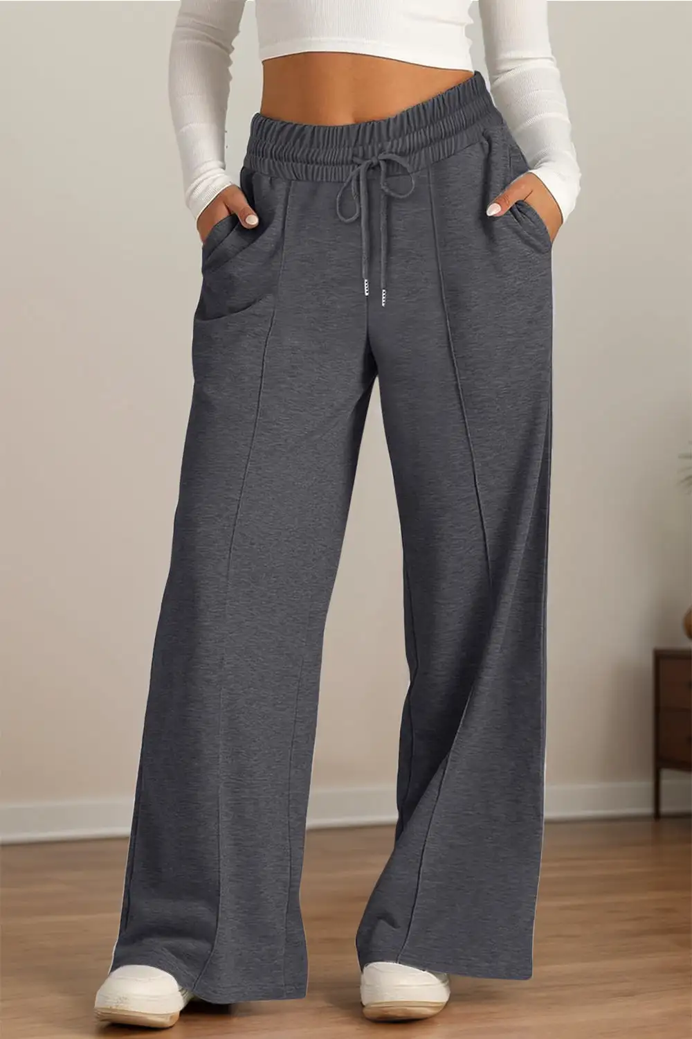 Relaxed Drawstring Elastic Waist Wide Leg Pants