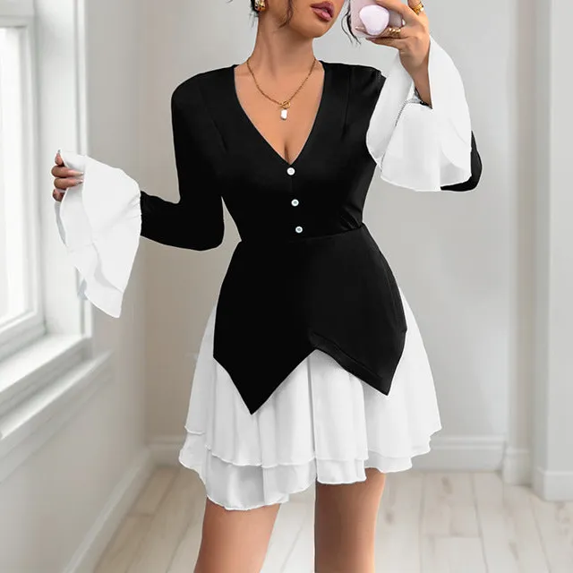 Women's Wrap V-Neck Ruffled Evening Dress