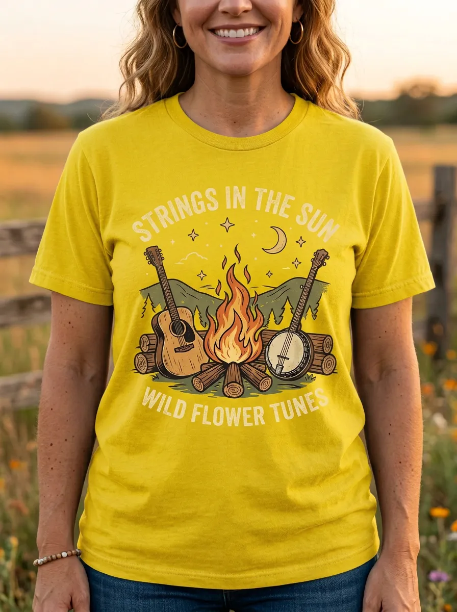 Americana Banjo Guitar Country Music Crewneck T-Shirt