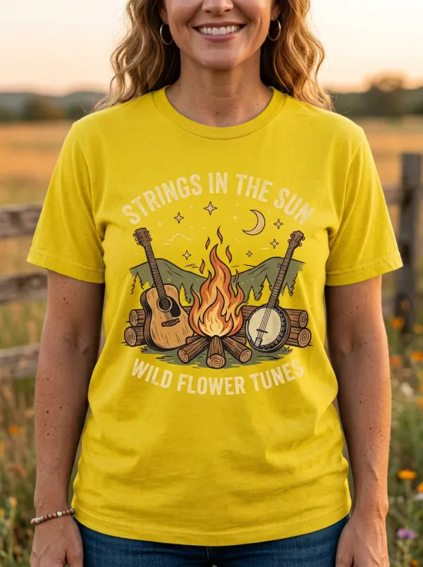 Americana Banjo Guitar Country Music Crewneck T-Shirt