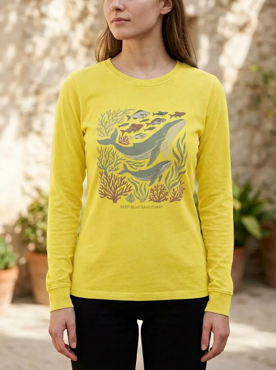 Women's Ocean Lover Whale Coral Reef Printed Long Sleeve Top