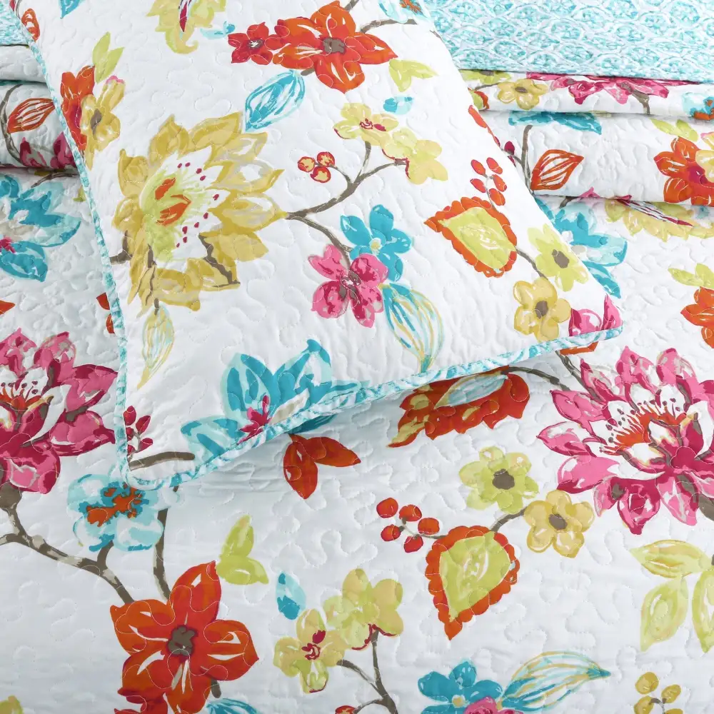 Floral Reversible Garden Tropical Quilt Bedding Set