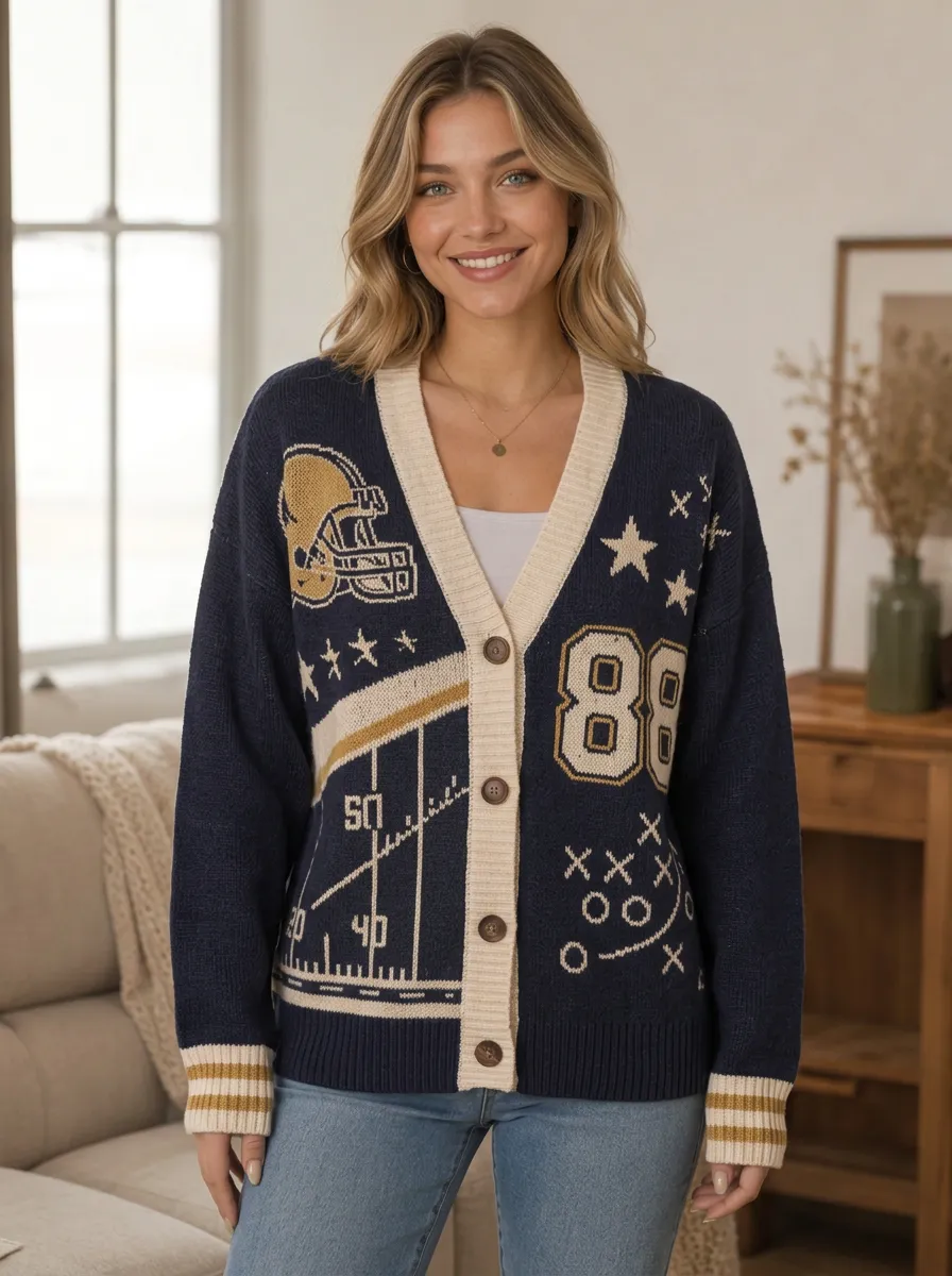 Women's Relaxed Helmet Football Ball Knitted Cardigan