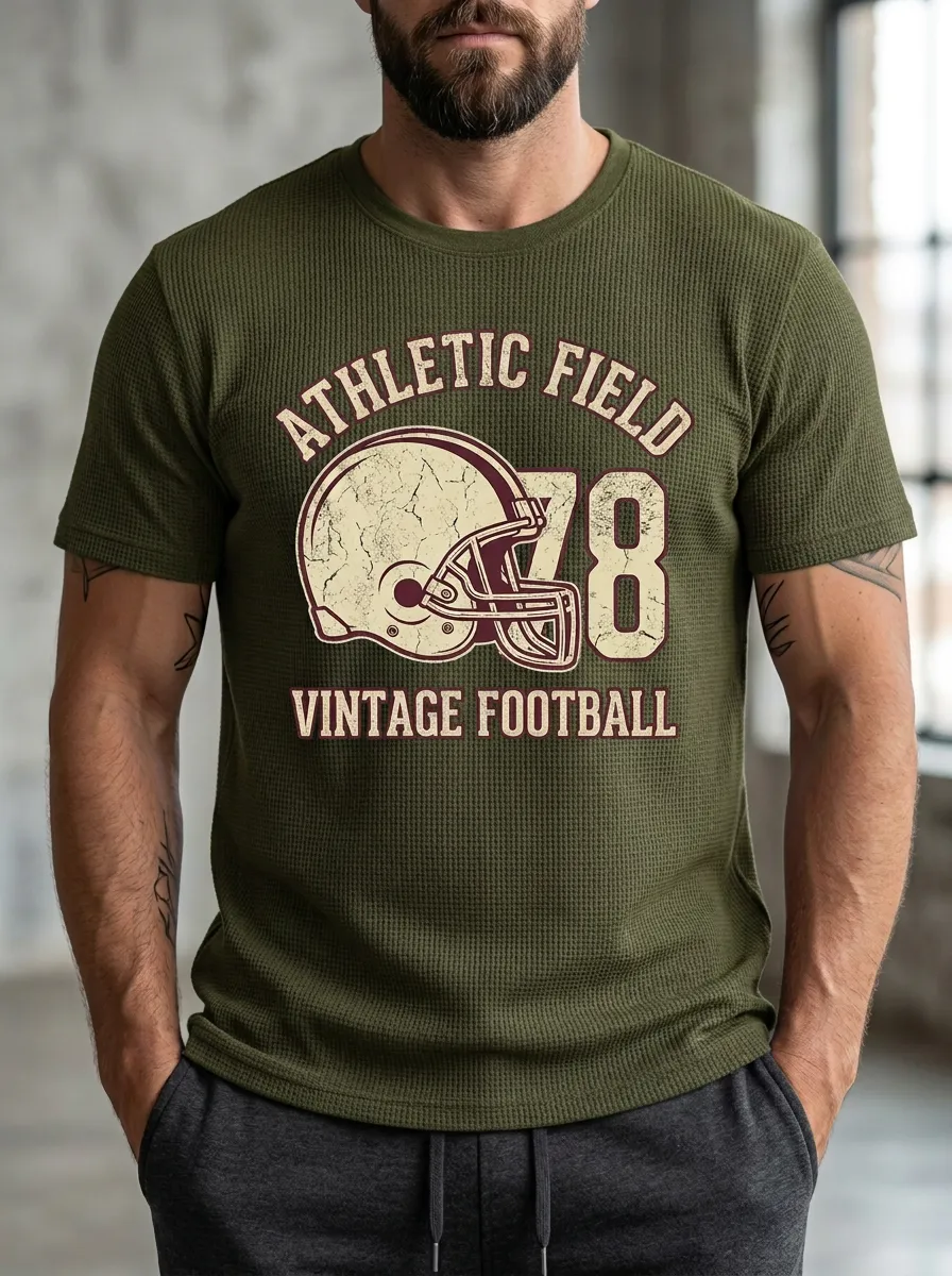 Men's Bold Helmet Football Ball Crew Neck Graphic T-Shirt