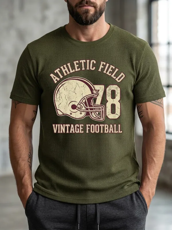 Men's Bold Helmet Football Ball Crew Neck Graphic T-Shirt