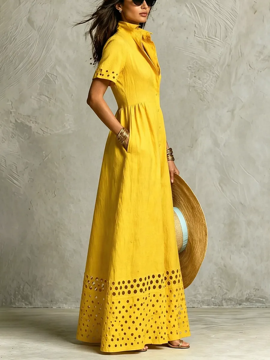 Elasticity Buttoned Maxi Dress
