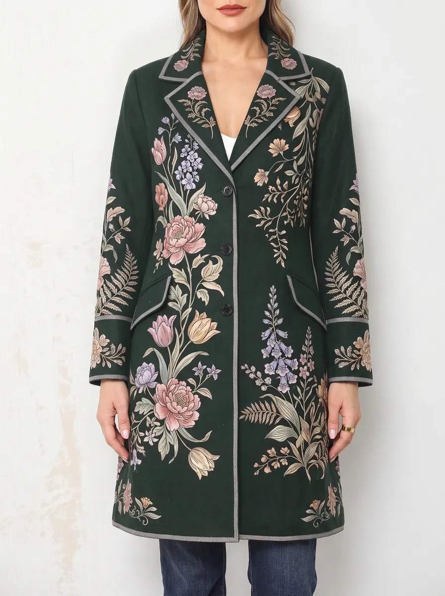 Women's Floral Botanical Garden Printed Long Coat