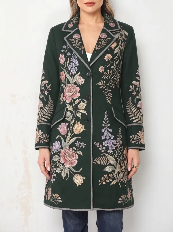 Women's Floral Botanical Garden Printed Long Coat