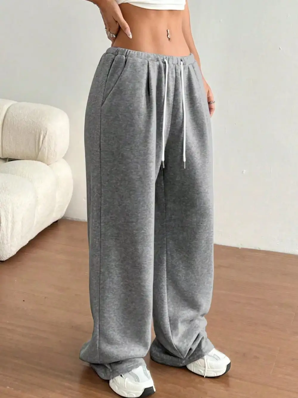 High Waist Drawstring Wide Leg Pocketed Casual Joggers