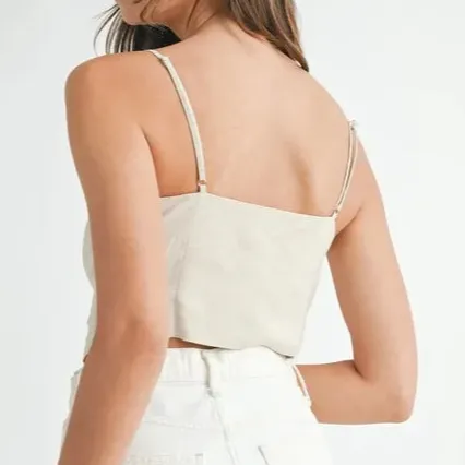 Linen Mix Button Down Tank Top Rayon Blend