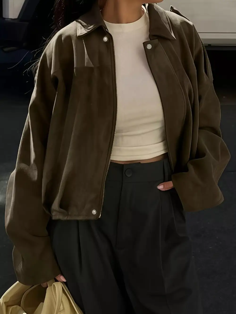 Suede Cropped Bomber Jacket