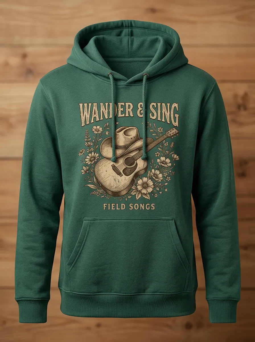 Country Music Cowboy Hat Guitar Floral Pullover Hoodie