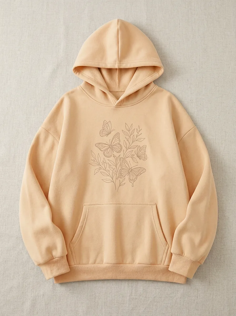 Classic Nature Butterfly Floral Line Art Hoodie