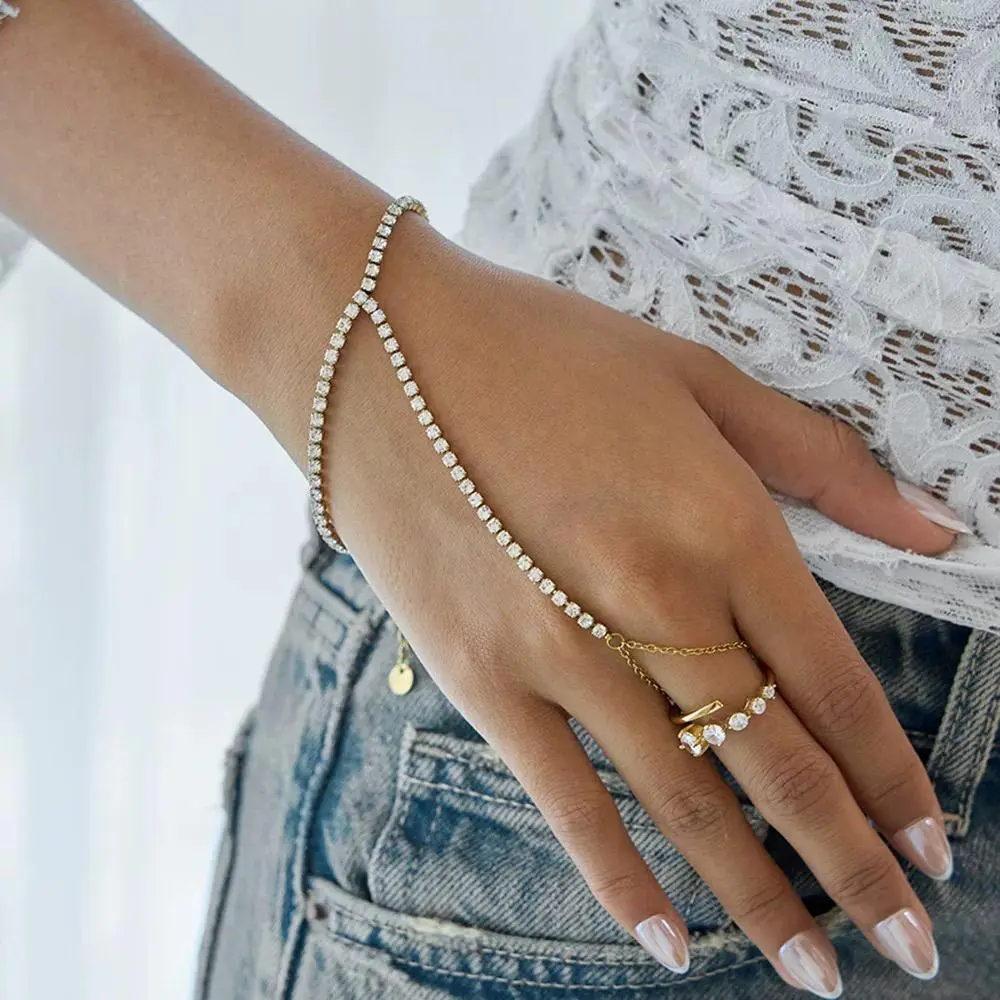 Chic Stainless Steel Rhinestone Hand Chain Jewelry